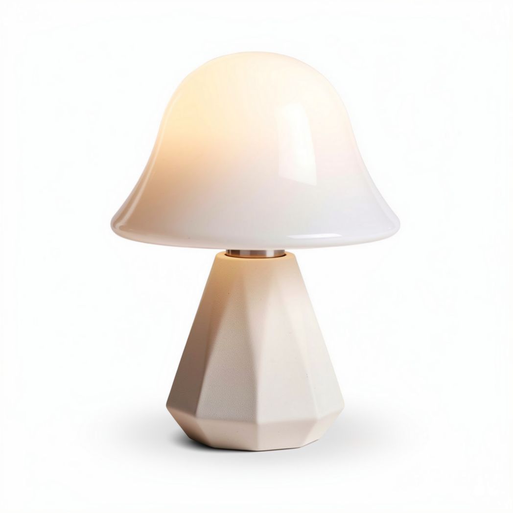 Lampa stołowa w kształcie grzyba z ceramiczną podstawą 20 x 20 x 30cm biała
