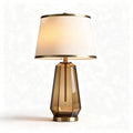 Lampa stołowa z brązowego szkła i białym abażurem 30 x 30 x 60cm