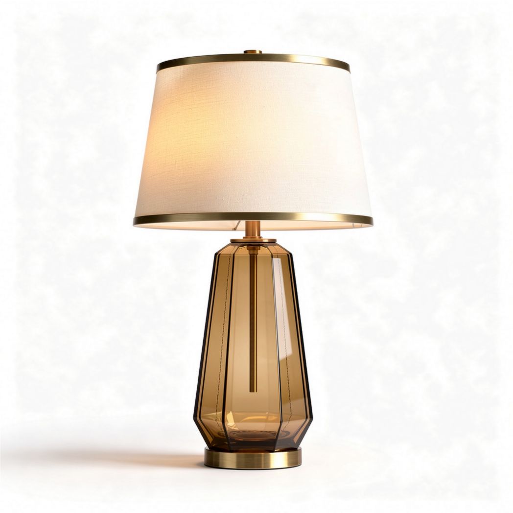 Lampa stołowa z brązowego szkła i białym abażurem 30 x 30 x 60cm